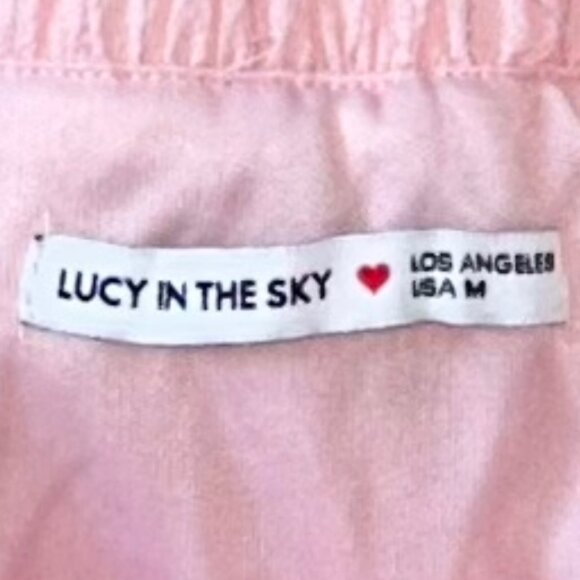 Lucy in the Sky Pastel Pink Shimmer Striped Babydoll Mini Dress Size M Party - Picture 4 of 9